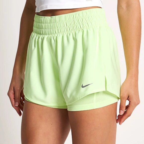 $52 NIKE One Dri-FIT High Rise 2-in-1 Shorts Barely VoLT/Reflective Lime Green - Picture 1 of 11